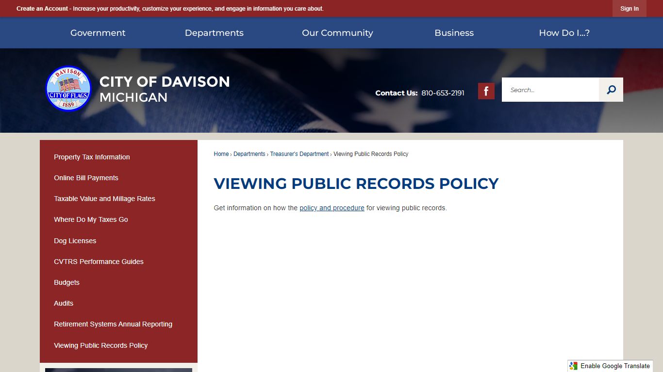 Viewing Public Records Policy | Davison, MI - Official Website